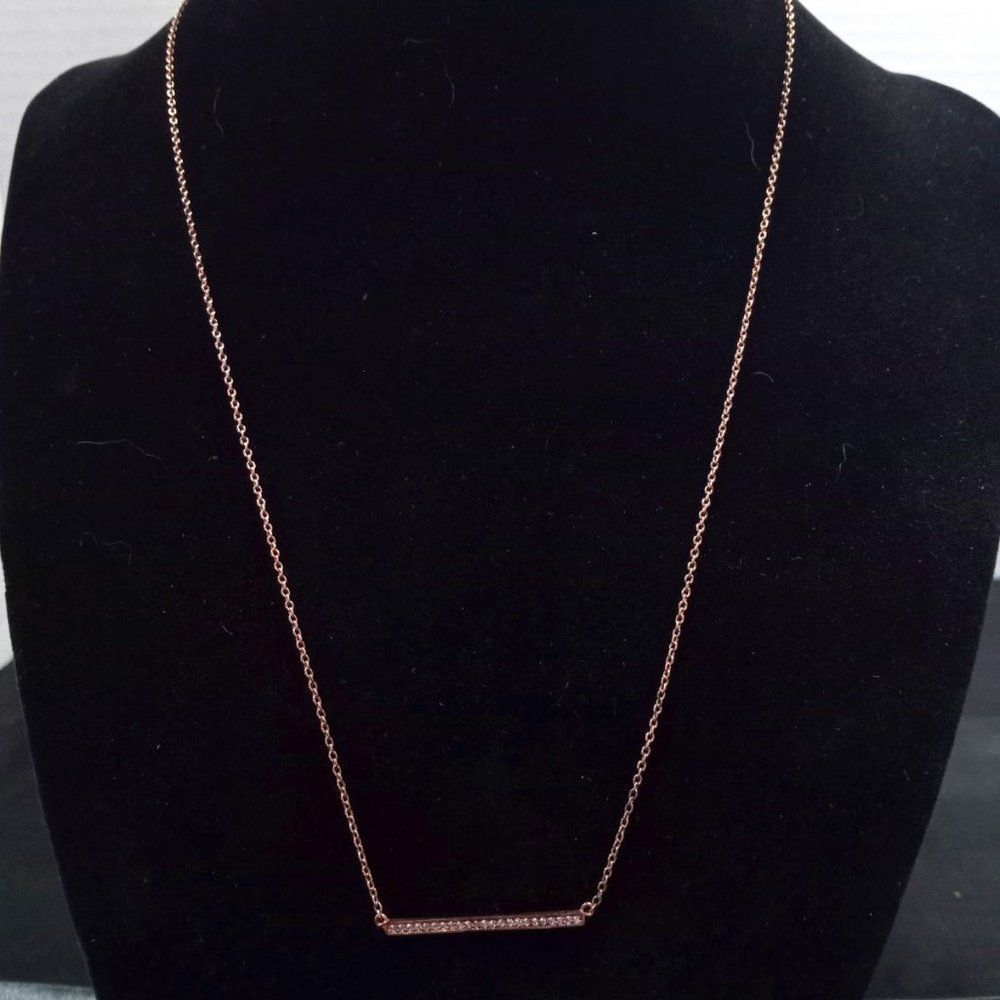 Rose
Gold Flashed Sterling Silver CZ Bar Pendant Necklace